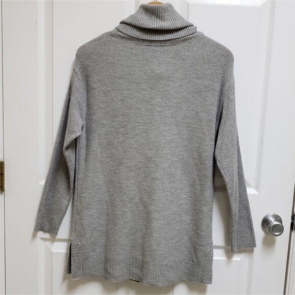 Talbots Sweater Womens M Gray Lambswool Blend Knit Cowl Pullover Tunic Lagenlook - Picture 2 of 9